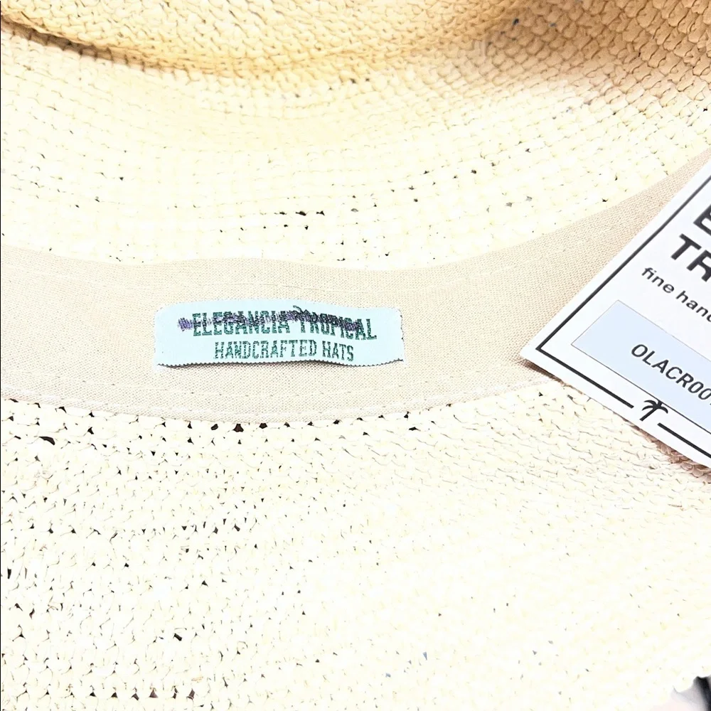 Anthropologie X Elegancia Tropical Stylish Beige Straw Hat with Blue Wave Band